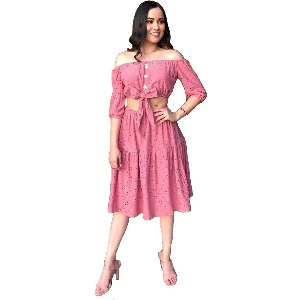 Bow Front Peasant Blouse & Skirt Set